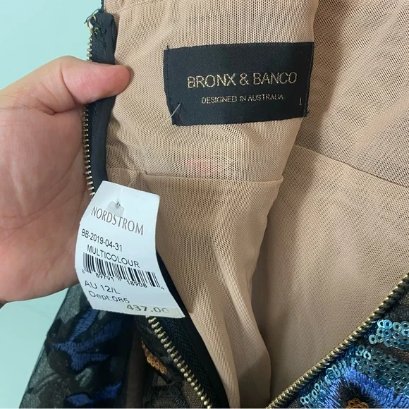 Bronx & Banco Paradise Sequin Lace Flared Dress Embellished Floral Sz L‎ 8 - Picture 8 of 9